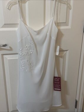 Steppin' Out White Spaghetti Strap Slip Dress with Floral Applique